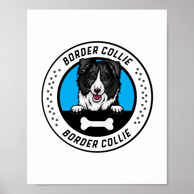 Gräns Collie Peeking Illustration Badge Poster (Framsidan)