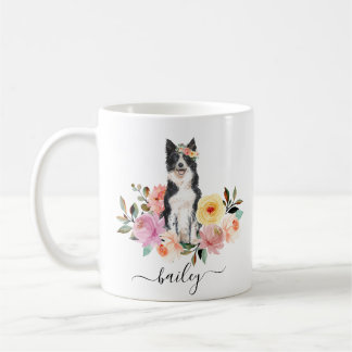 Gräns Collie Personlig Blommigt Coffee Mugg