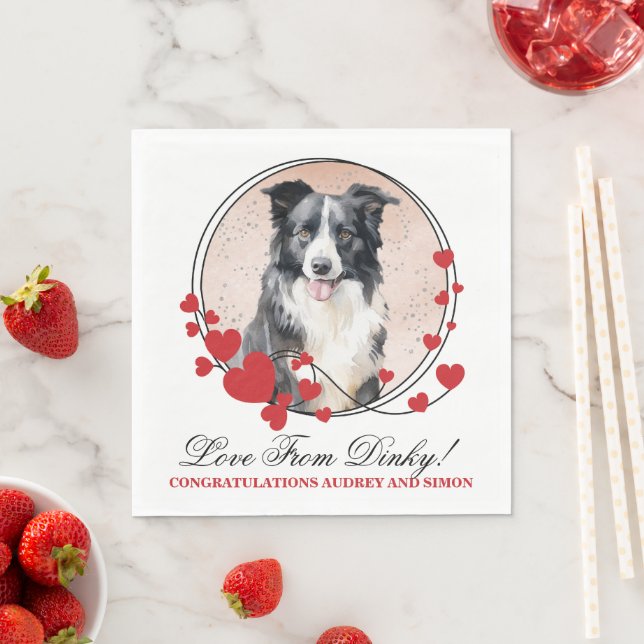 Gräns Collie Pet Bröllop Napkins with Hundar Photo Pappersservett (Insitu)