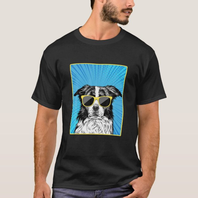 Gräns Collie Porträtt-poppart Hund med solglasögon T Shirt (Framsida)