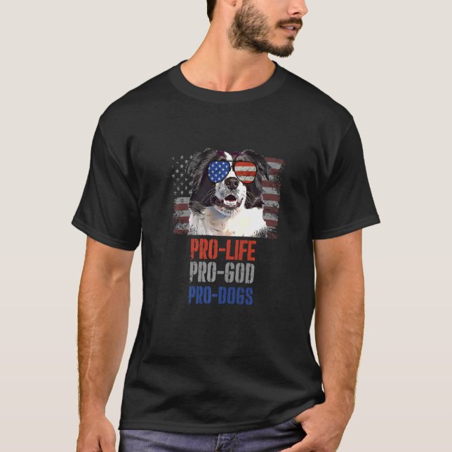 Gräns Collie Pro Life Pro God Pro Hundar T Shirt (Framsida)