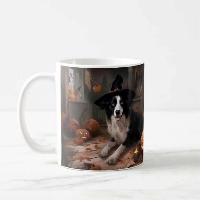 Gräns Collie Pumpkins Halloween Scary Kaffemugg (Vänster)