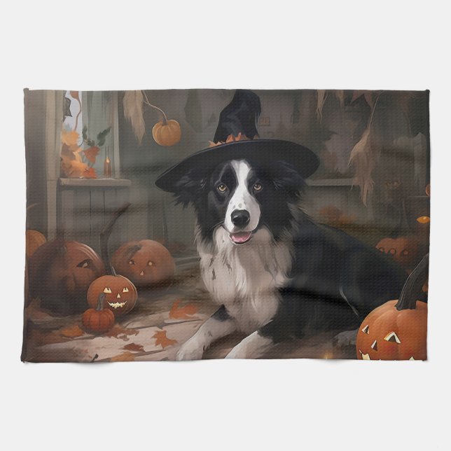 Gräns Collie Pumpkins Halloween Scary Kökshandduk (Horisontell)