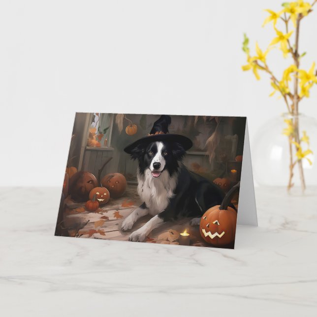 Gräns Collie Pumpkins Halloween Scary Kort (Gul blomma)