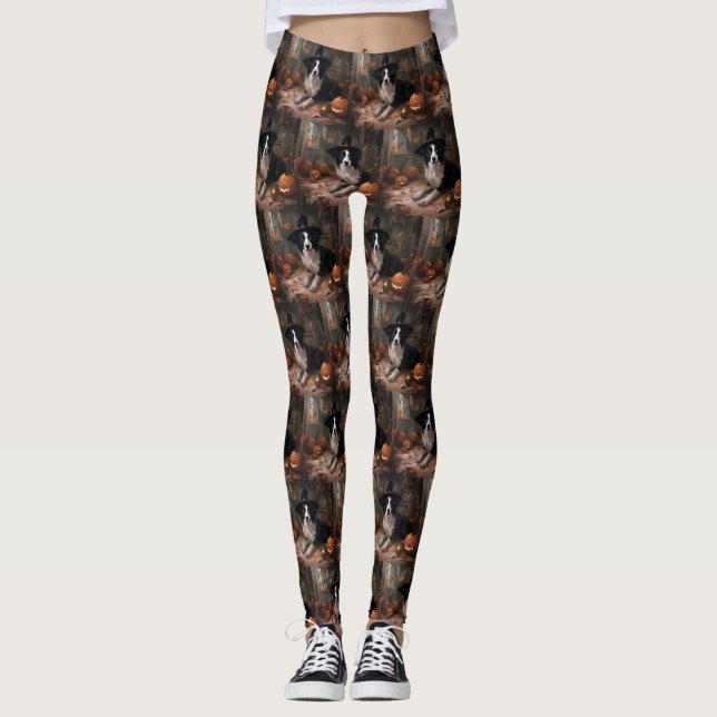 Gräns Collie Pumpkins Halloween Scary Leggings (Framsida)