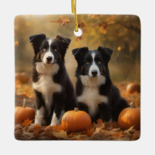 Gräns Collie Puppy Autumn Delight Pumpkin Julgransprydnad Keramik