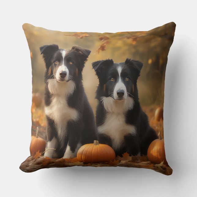 Gräns Collie Puppy Autumn Delight Pumpkin Kudde (Framsida)