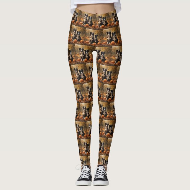 Gräns Collie Puppy Autumn Delight Pumpkin Leggings (Framsida)