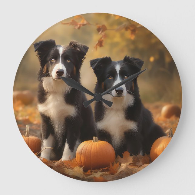 Gräns Collie Puppy Autumn Delight Pumpkin Stor Klocka (Framsida)