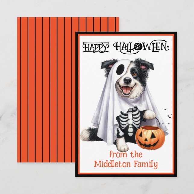 Gräns Collie Puppy Hund Happy halloween Anteckningskort (Fram/baksida)