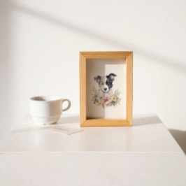 Gräns Collie Puppy Pet Watercolor Flower Poster