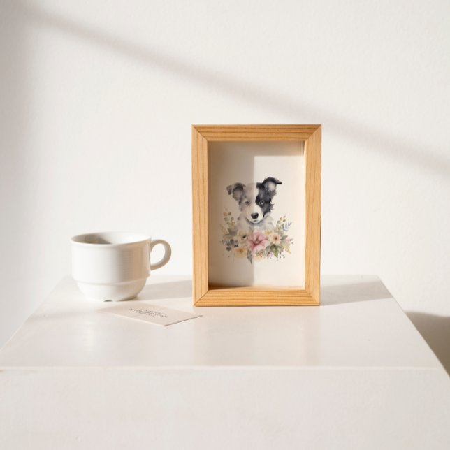 Gräns Collie Puppy Pet Watercolor Flower Poster (Skapare uppladdad)