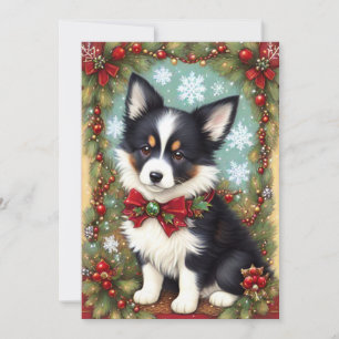 Gräns Collie Puppy Retro Vintage jul Julkort