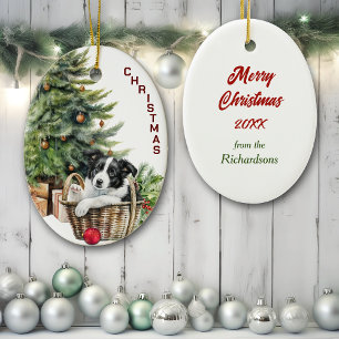 Gräns Collie Puppy Wicker Basket jul Julgransprydnad Keramik