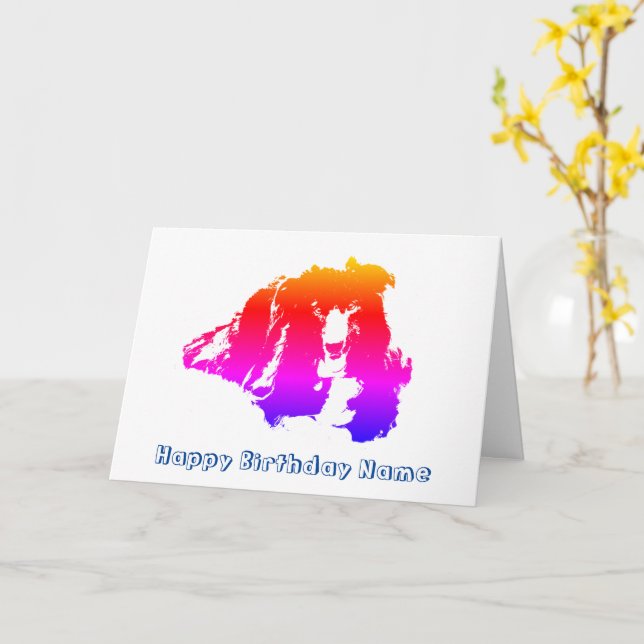 Gräns Collie Rainbow Färg Personlig Birthday Kort (Gul blomma)