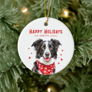 Gräns Collie Red Heart Bandana jul Julgransprydnad Keramik
