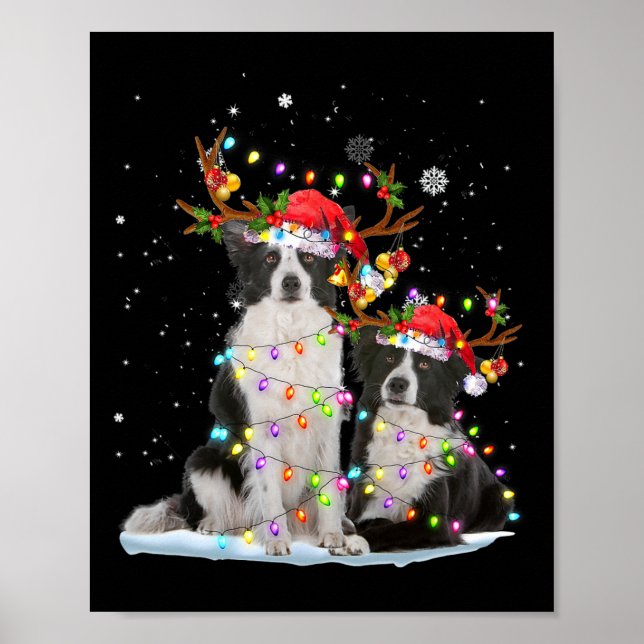 Gräns Collie Reindeer Santa Hat Julafton Ljus Chri Poster (Framsidan)