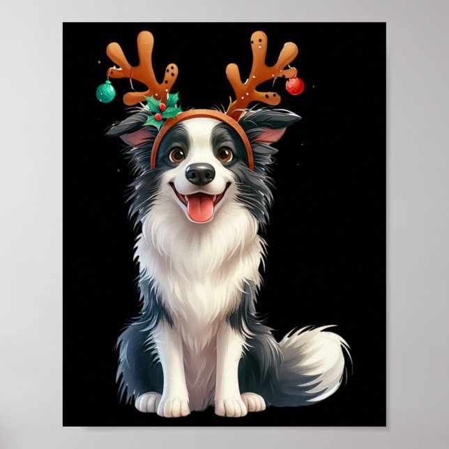 Gräns Collie Reindeer Santa Hat Julafton Ljus Chri Poster (Framsidan)