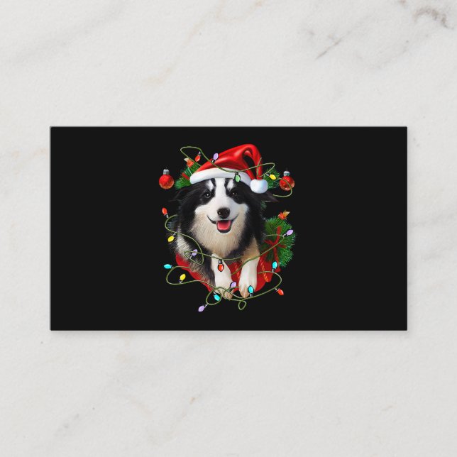 Gräns Collie Reindeer Santa Hat Julafton Ljus Chri Visitkort (Framsida)