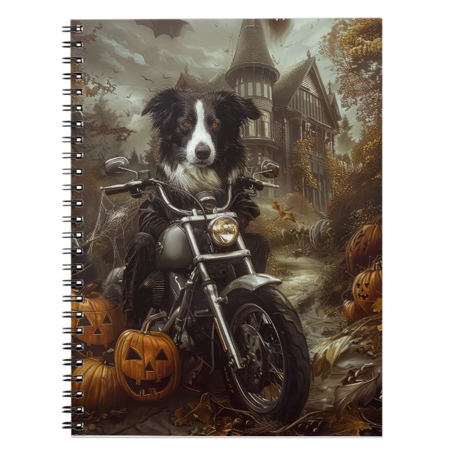 Gräns Collie Riding Motorcykel Halloween Scary Anteckningsbok (Framsidan)