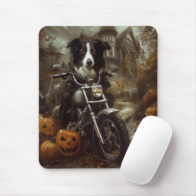 Gräns Collie Riding Motorcykel Halloween Scary Musmatta (Med mus)
