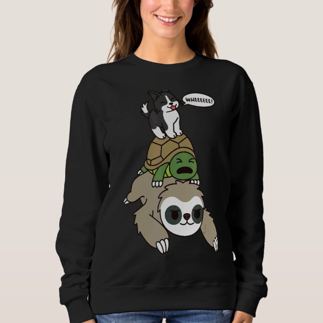 Gräns Collie Riding Sloth Tortoise Hund T Shirt (Framsida)