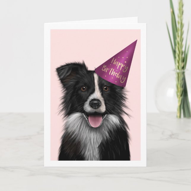 Gräns Collie Rosa Birthday Greeting Card Kort (Framsida)