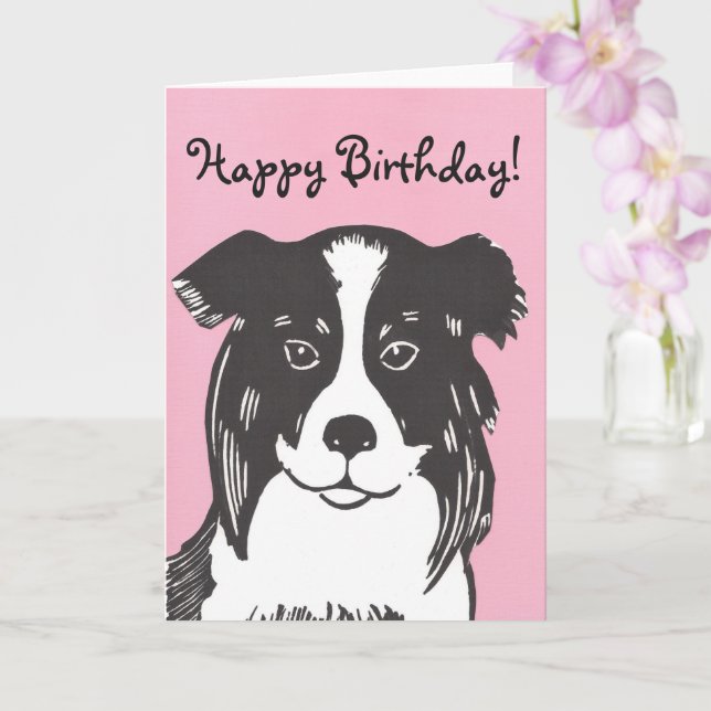 Gräns Collie Rosa Grattis på födelsedagen Card Kort (Orkide)