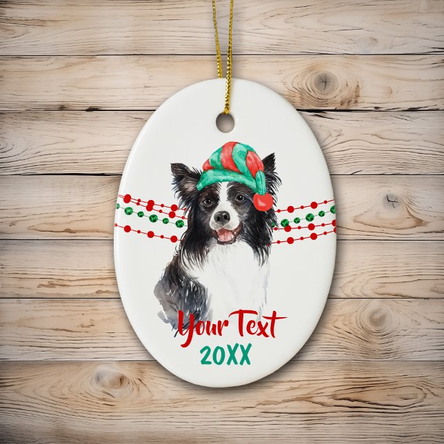 Gräns Collie Santa Hat Helgdag Julgransprydnad Keramik (Skapare uppladdad)