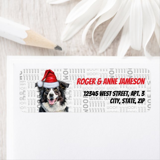 Gräns Collie Santa Hund Helgdag Returadress Etikett (Insitu)