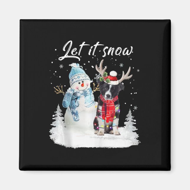 Gräns Collie Santa Hund jul Snögubbe Julafton Paj Magnet (Framsidan)
