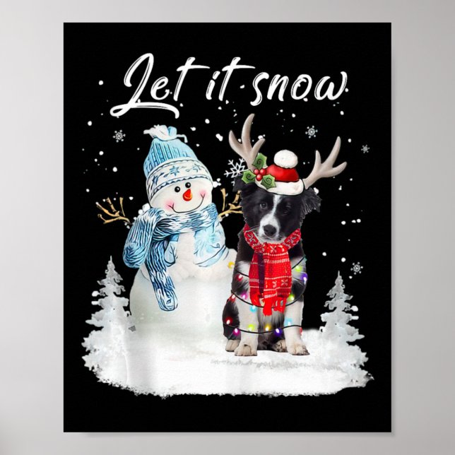 Gräns Collie Santa Hund jul Snögubbe Julafton Paj Poster (Framsidan)