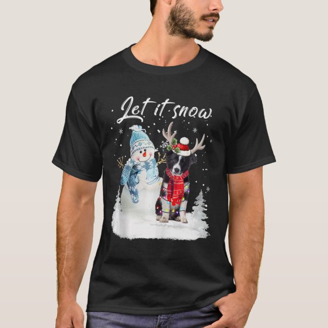 Gräns Collie Santa Hund jul Snögubbe Julafton Paj T Shirt (Framsida)