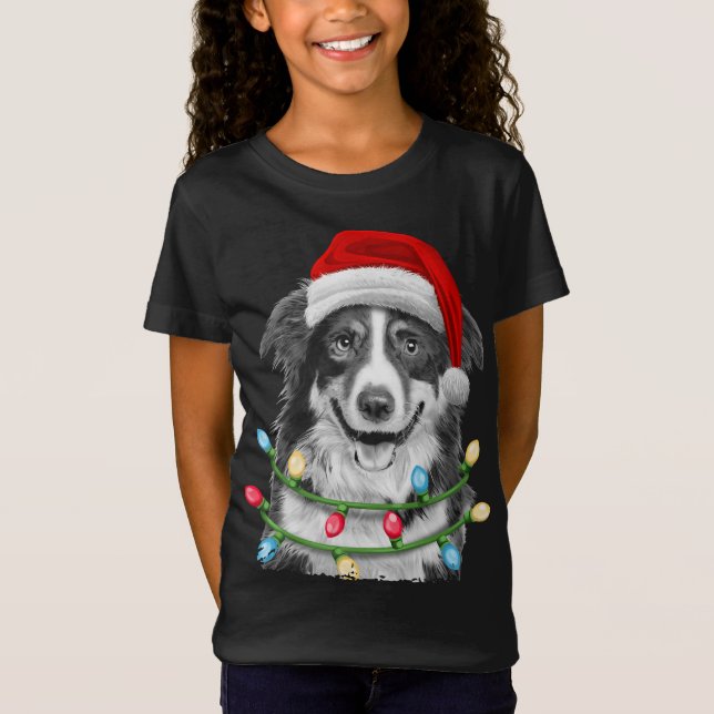 Gräns Collie Santa Julgran Ljus Julafton Hund T Shirt (Framsida)