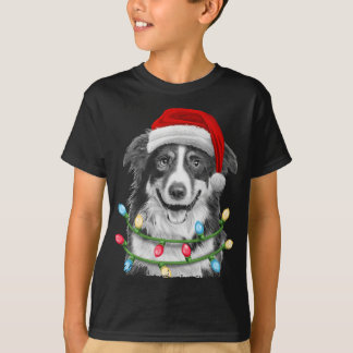 Gräns Collie Santa Julgran Ljus Julafton Hund T Shirt