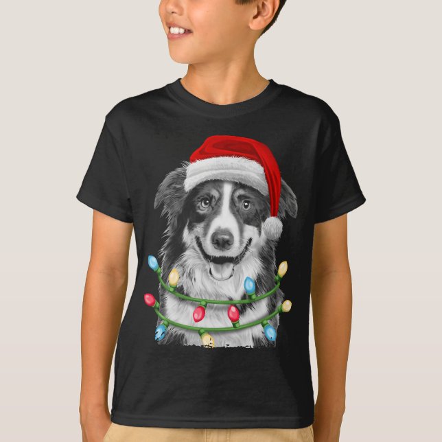 Gräns Collie Santa Julgran Ljus Julafton Hund T Shirt (Framsida)