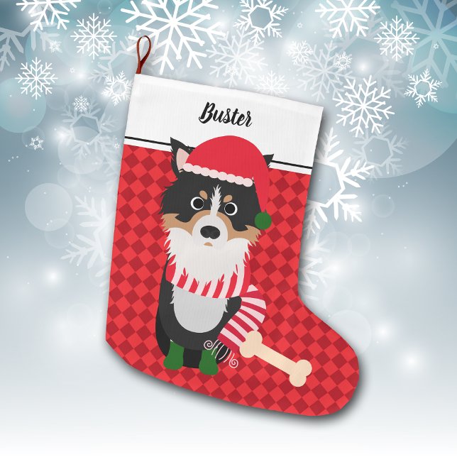 Gräns Collie Santa Red Personlig Stor Julstrumpa (Skapare uppladdad)