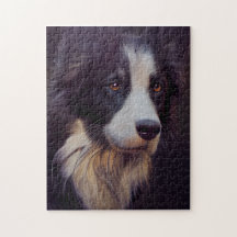 Gräns Collie Sheep Hund Porträtt Painting