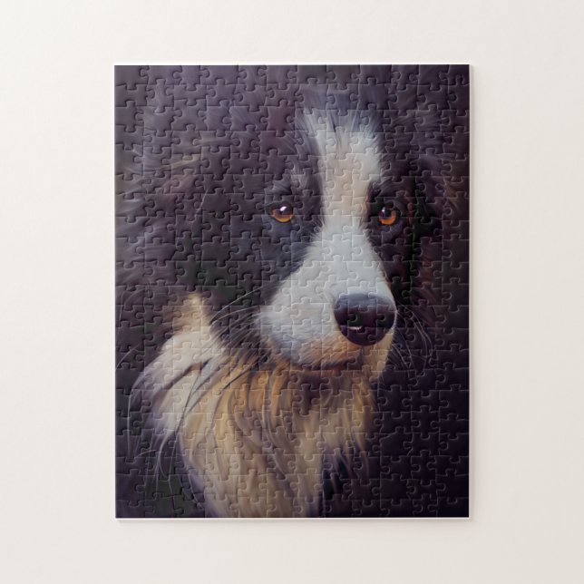 Gräns Collie Sheep Hund Porträtt Painting Pussel (Vertikal)