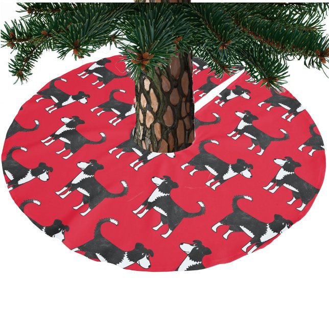 Gräns Collie Sheep Hund Red Julgransmatta Borstad Polyester (Welsh Border Collie sheepdog red dog pattern festive Christmas tree skirt)