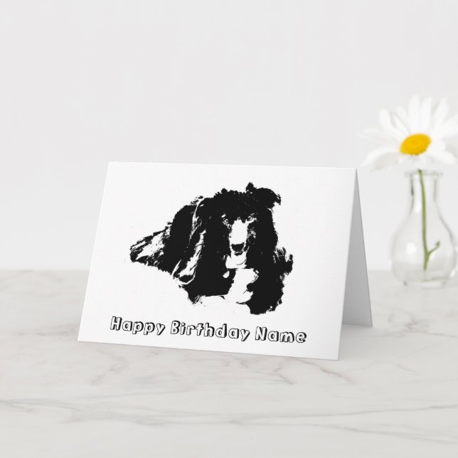 Gräns Collie Silhouette Personlig Birthday Kort (Liten växt)