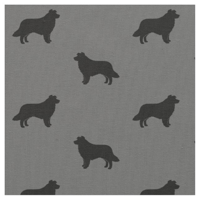 Gräns Collie Silhouettes Grått och Black Patterned Tyg (Närbild)
