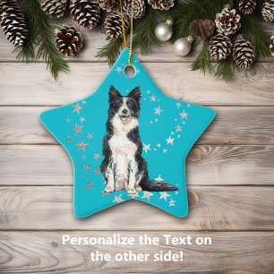 Gräns Collie Silver Stars Teal jul Julgransprydnad Keramik