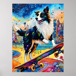 Gräns Collie Skateboarding Poster