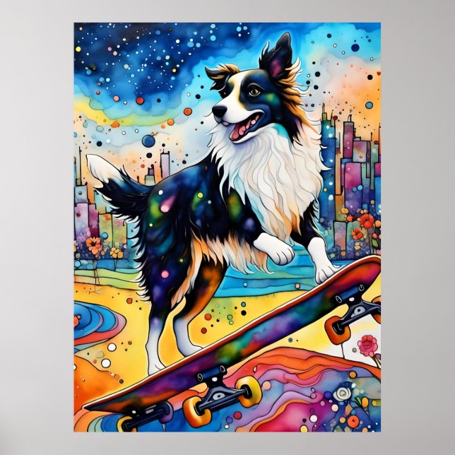 Gräns Collie Skateboarding Poster (Framsidan)
