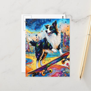Gräns Collie Skateboarding Vykort
