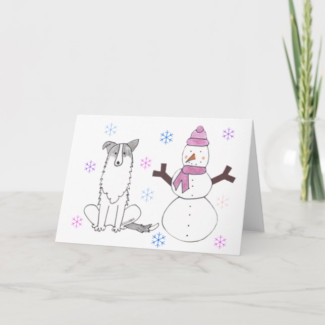 Gräns Collie & Snögubbe Helgkort (Framsida)