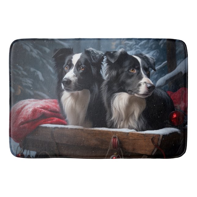 Gräns Collie Snowy Sleigh-juldekretet Badrumsmatta (Framsidan)