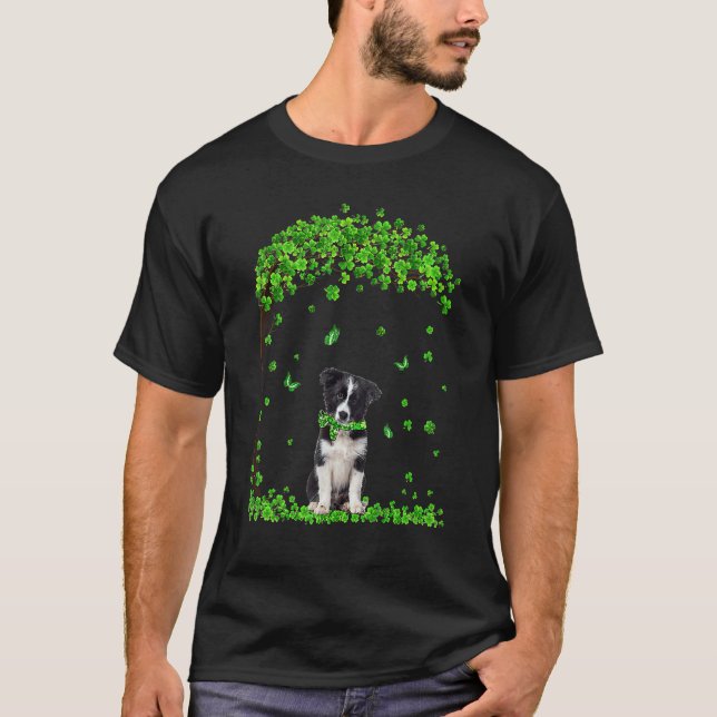 Gräns Collie St patricks day Irish Shamrock Hund T Shirt (Framsida)