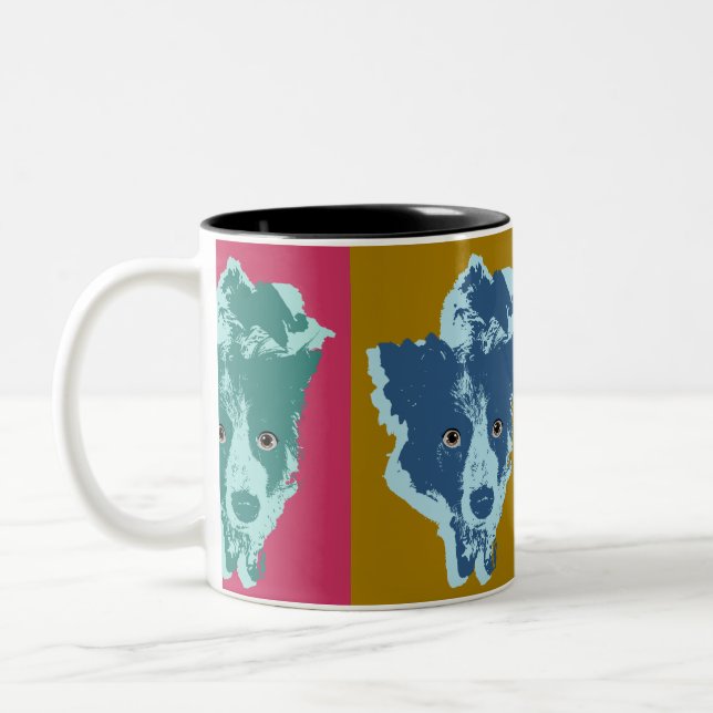 Gräns Collie Stare Pop Art Två-Tonad Mugg (Vänster)